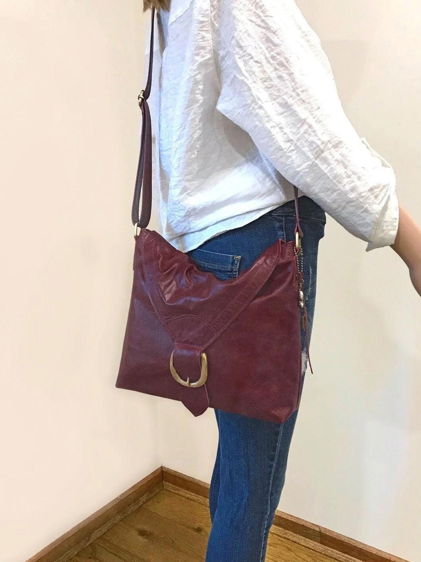Burgundy Leather Bag with flap