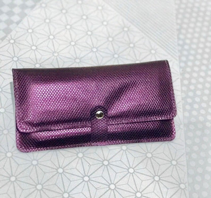 Metallic Purple Leather Wallet Purse with zipper, Italian leather