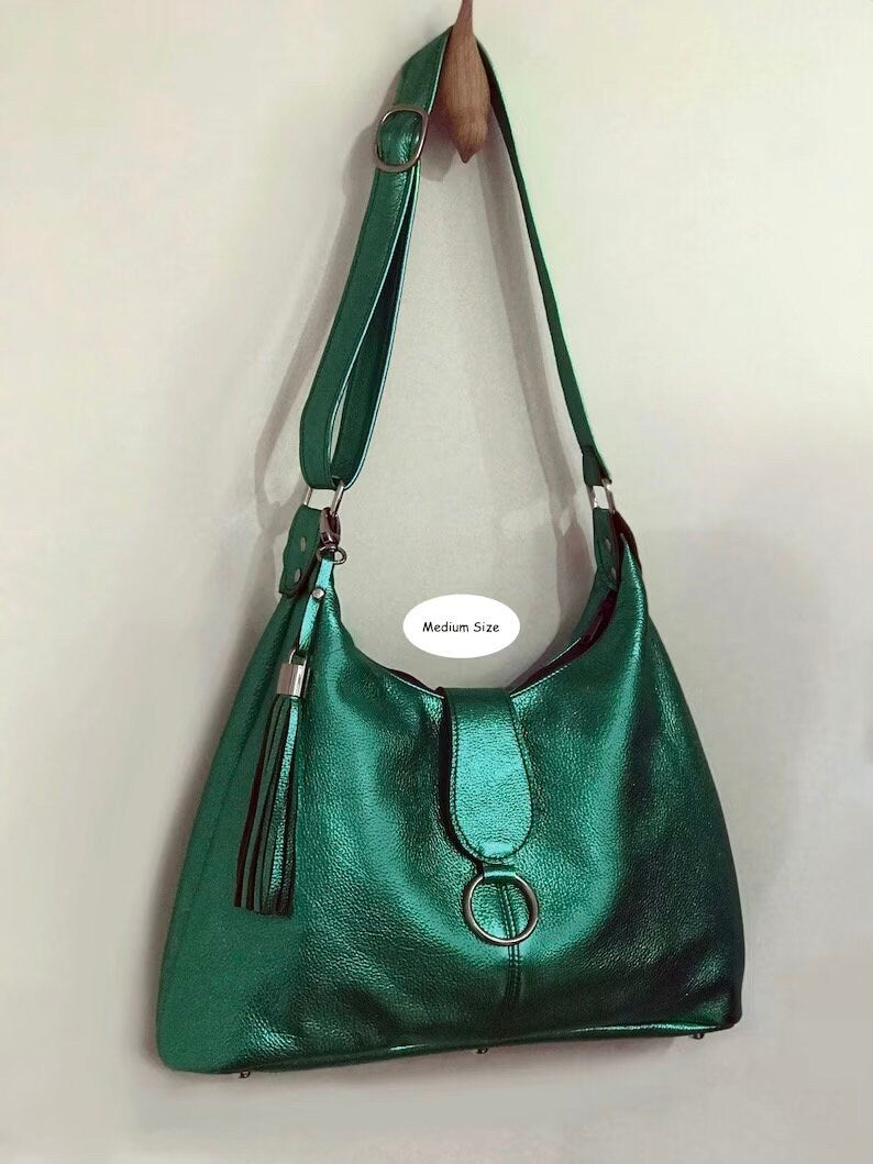 Jade Green Metallic Italian Hobo