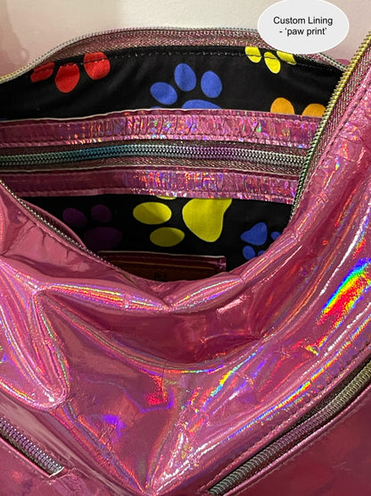 Holographic Pink Leather Hobo, Italian pink leather