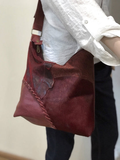 Burgundy vintage cowhide leather crossbody