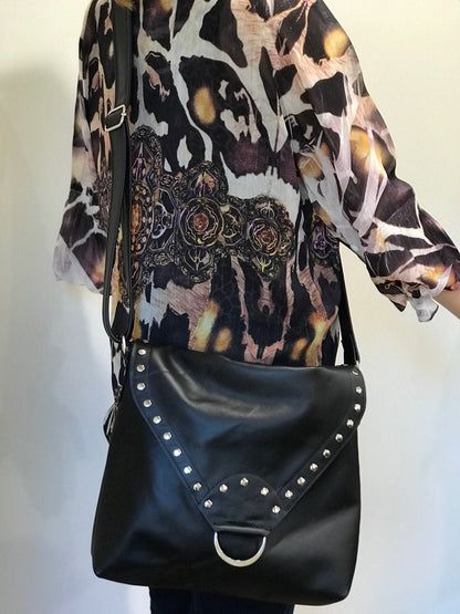 Black leather Crossbody with rivets