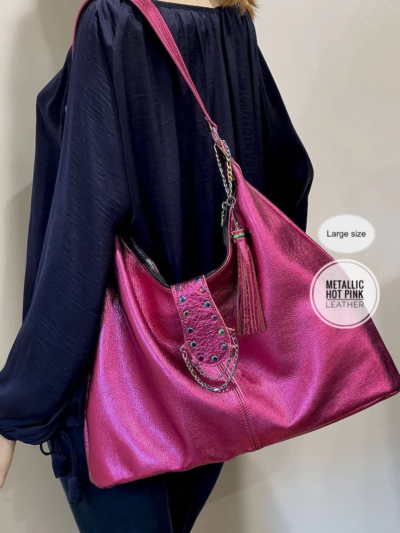 Metallic Hot Pink Italian Hobo, soft premium leather