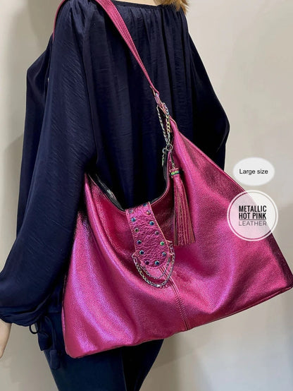 Metallic Hot Pink Italian Hobo, soft premium leather