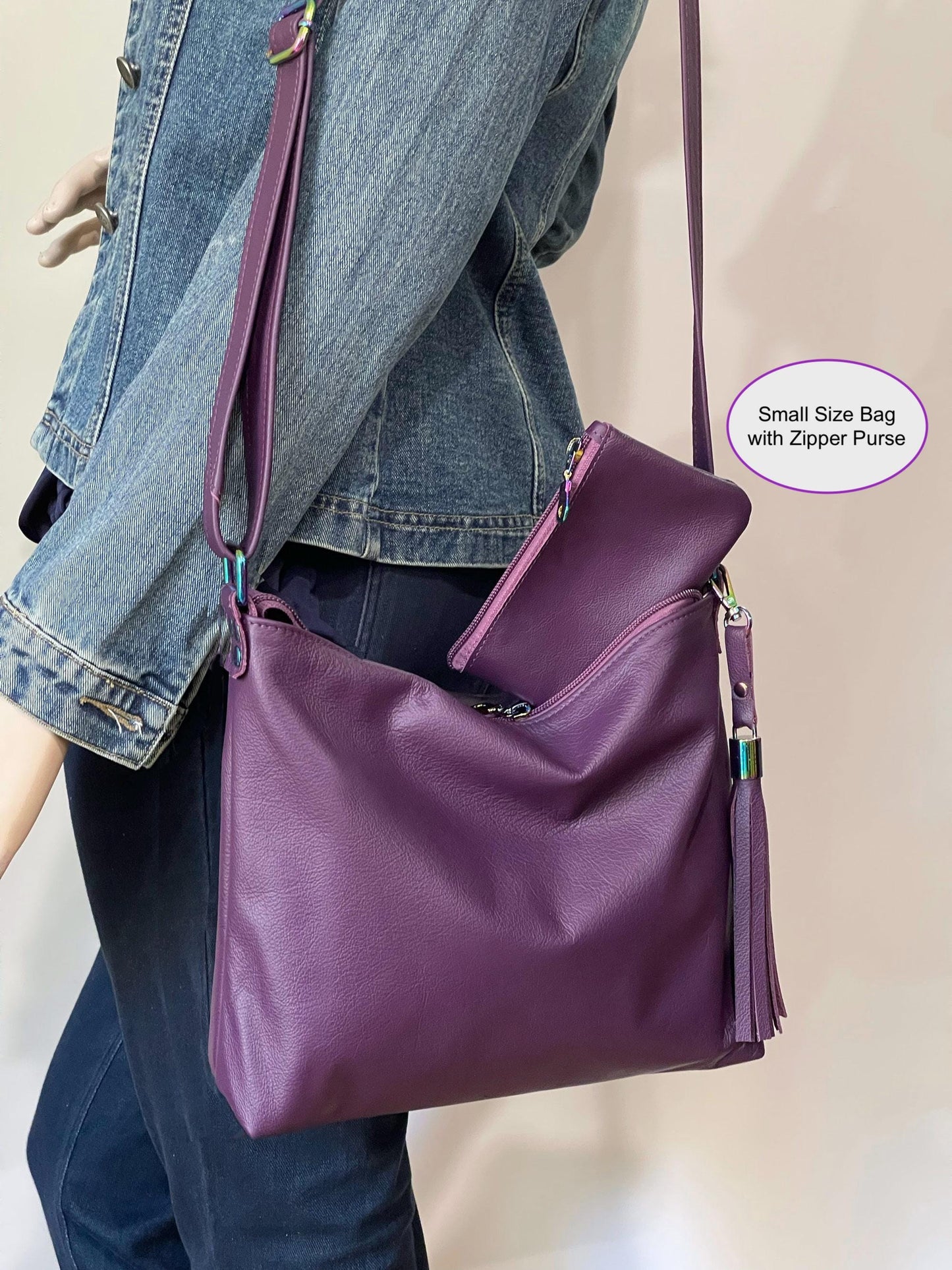 Purple Leather adjustable crossbody bag