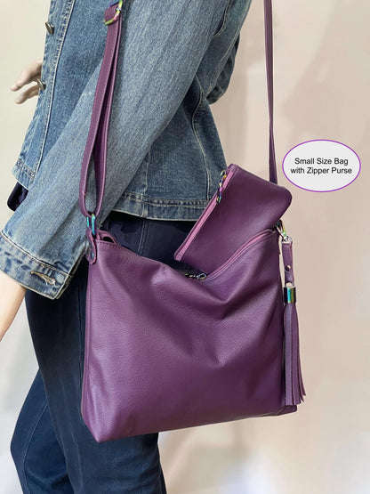 Purple Leather adjustable crossbody bag