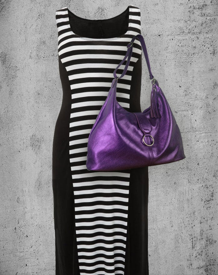 Metallic Purple Italian Hobo, soft premium leather
