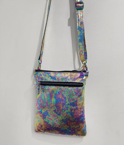 Small Metallic rainbow spectrum oil slick Leather Crossbody Bag