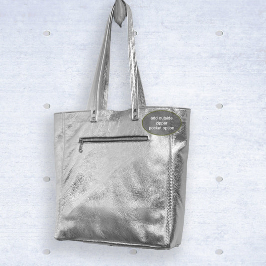 Metallic Silver Leather Tote