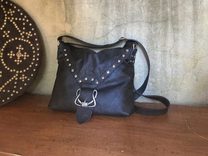 Black leather Crossbody with rivets