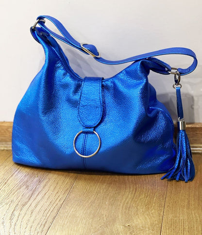 Metallic cobalt blue Italian Hobo Bag