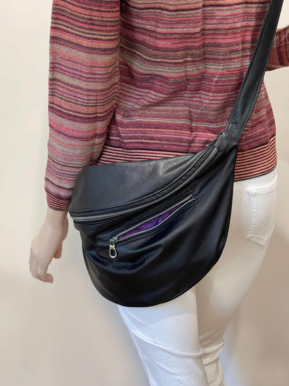 Black Sling bag, super soft black Leather