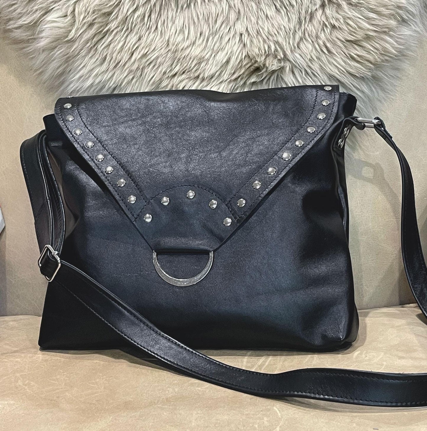 Black leather Crossbody with rivets