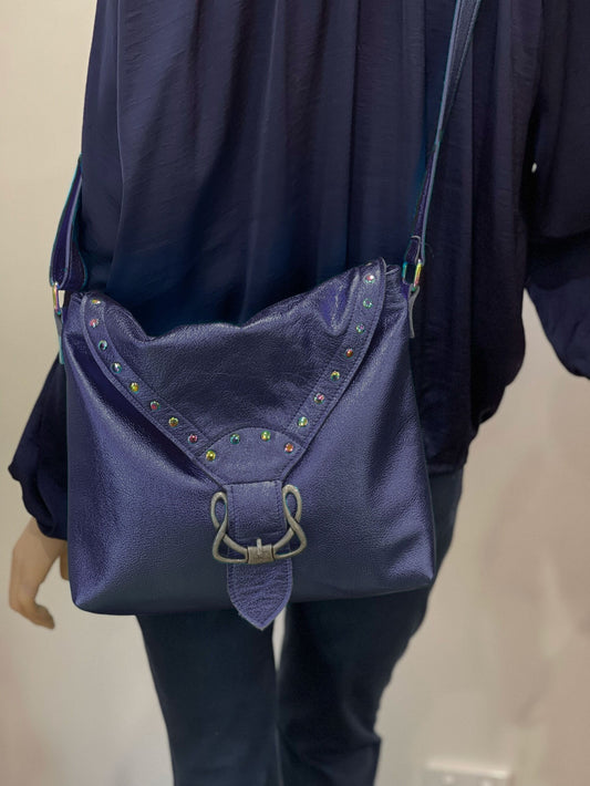 Metallic Navy Sapphire Celtic Crossbody leather bag