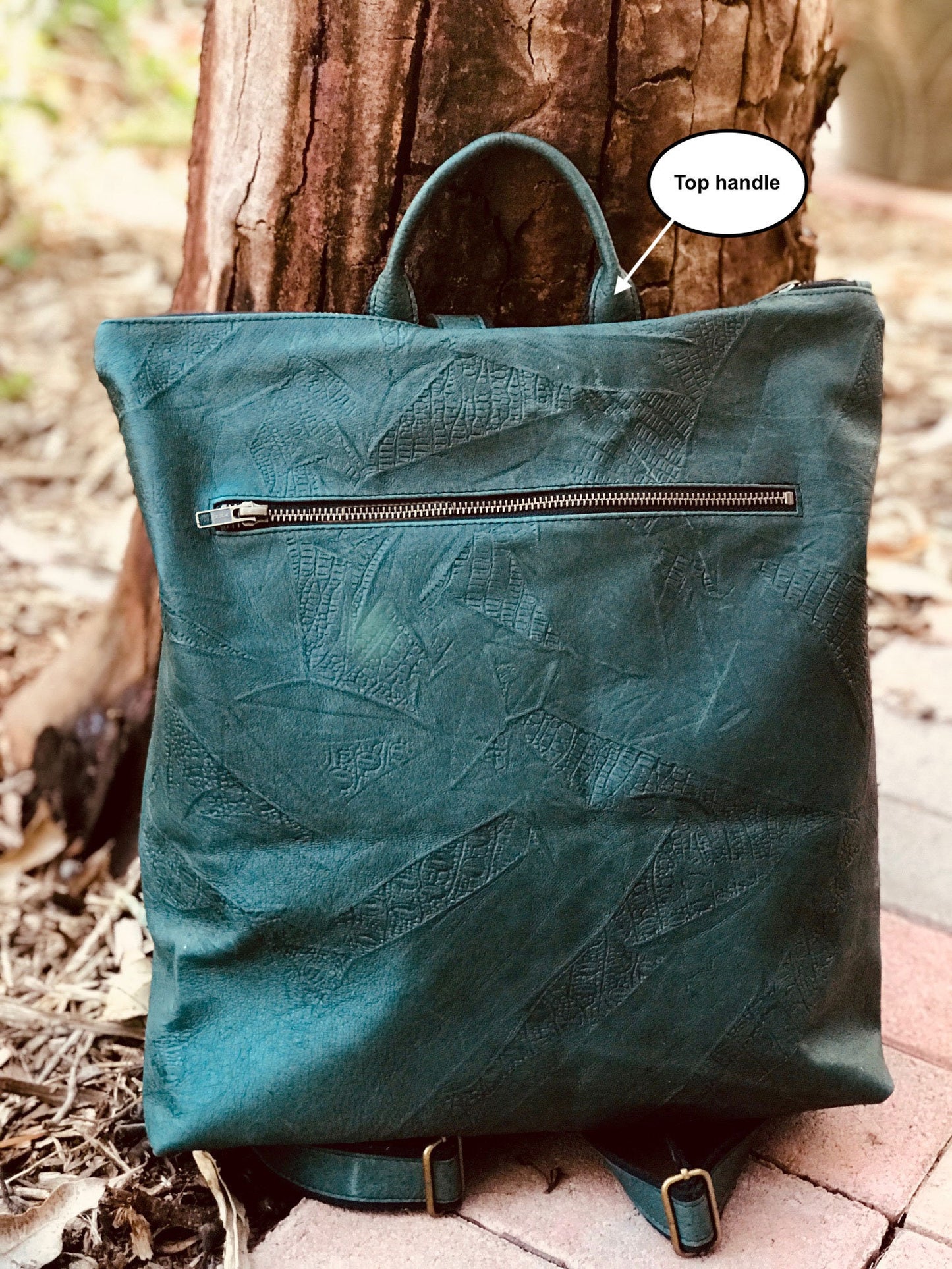 Purple Metallic Leather Backpack with Optional Tote Straps