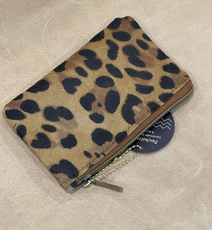 Leopard print nubuck leather zipper Purse, unlined