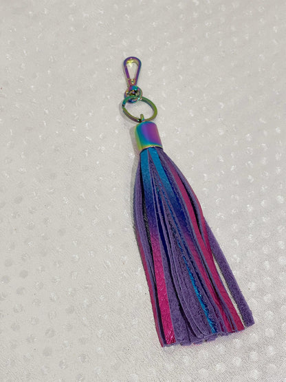 Metallic Rainbow tassel bag charm, key fob