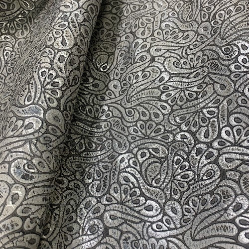 Metallic silver Leather Fringe Hobo Bag with featured tooled leather