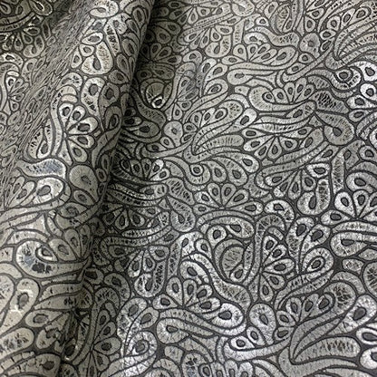 Metallic silver Leather Fringe Hobo Bag with featured tooled leather