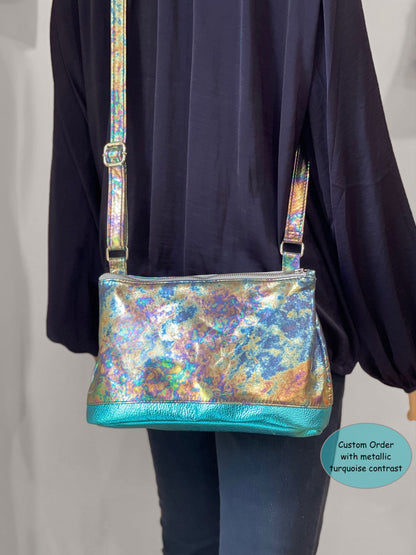 Tie Dye Petrol metallic Leather crossbody bag