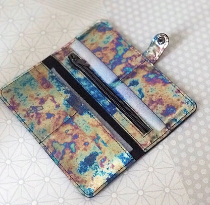 Metallic Rainbow Leather Wallet Purse wristlet with zipper pocket