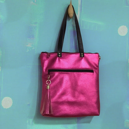Hot pink leather Backpack and tote, Travel bag