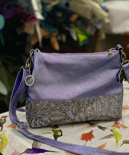 Metallic lavender purple leather bag, Crossbody, Shoulder