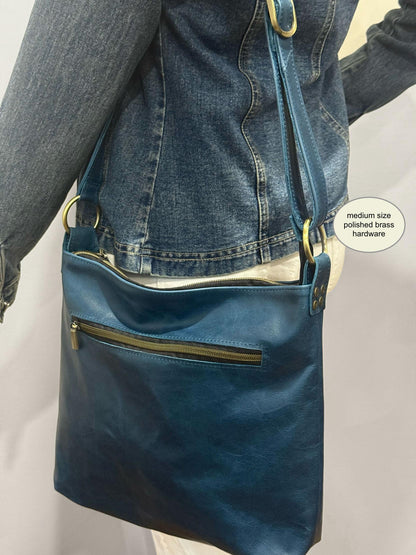 Teal Leather Crossbody Bag, Soft leather