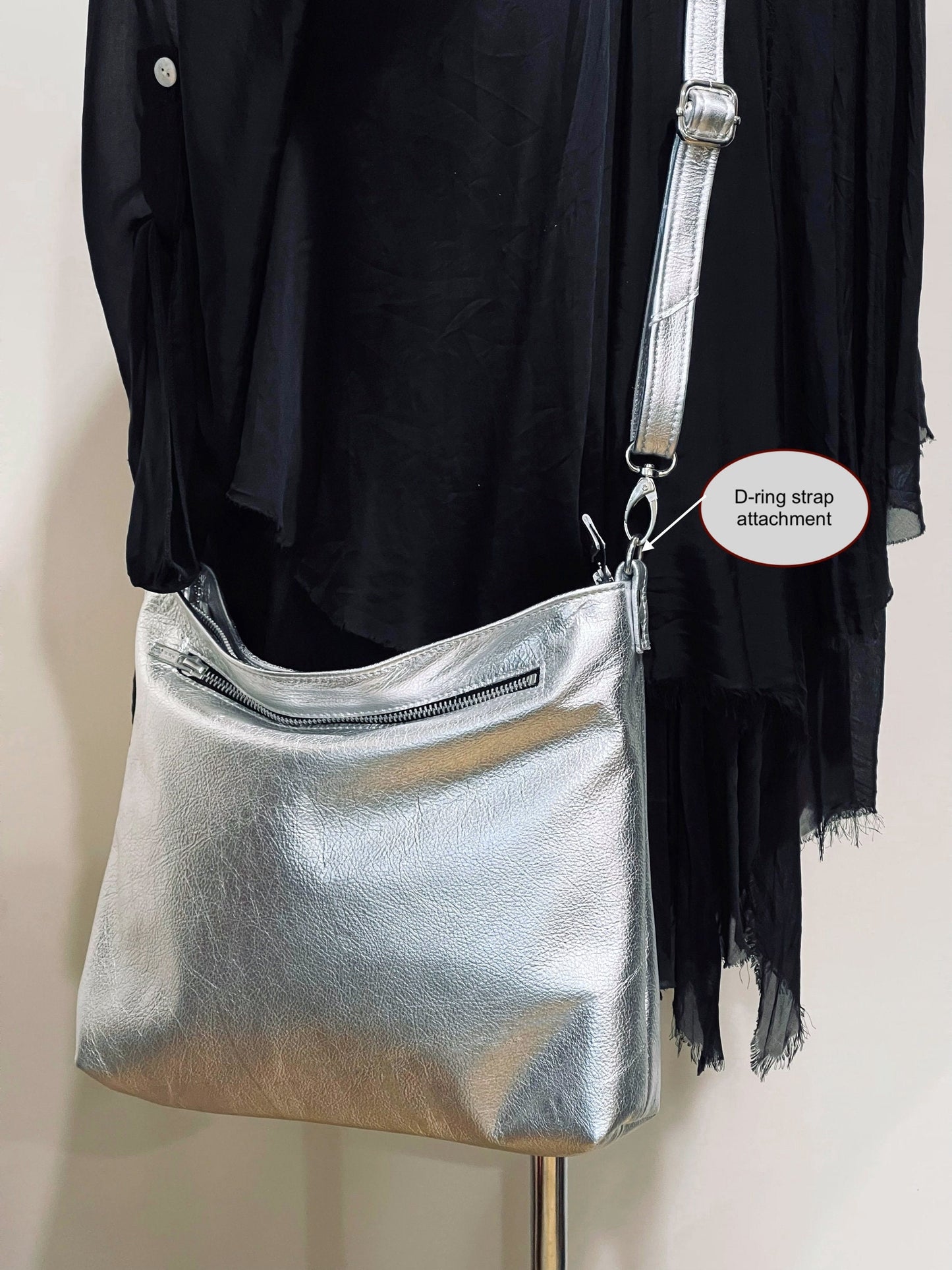 Metallic Silver crossbody bag, Soft premium