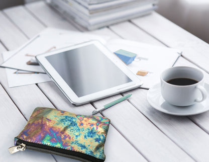 Metallic Oil slick Leather Zipper Purse