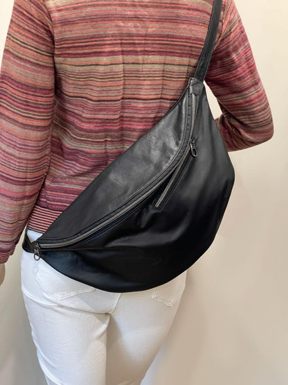 Black Sling bag, super soft black Leather