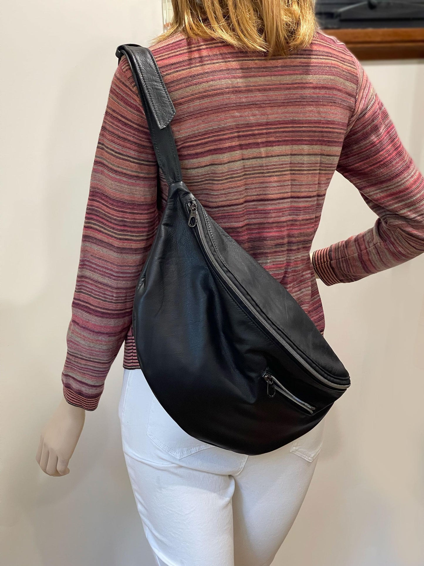 Black Sling bag, super soft black Leather