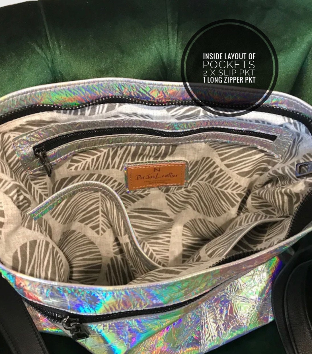Holographic Leather Hobo, iridescent silver Italian premium leather