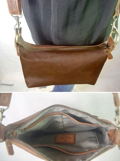 Dark Tan Caramel Leather Crossbody bag