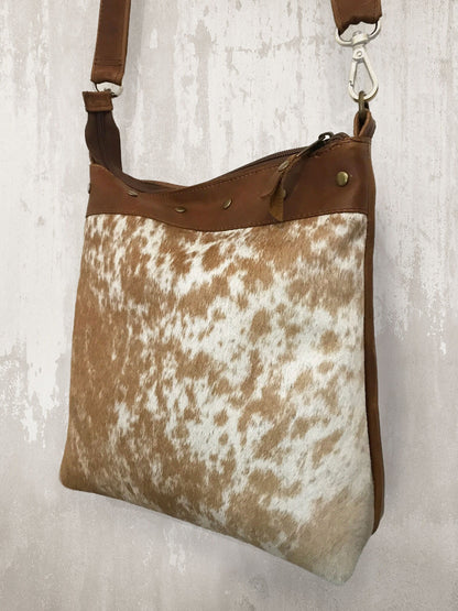 Crossbody Cowhide Leather, vintage brown and short hair cowhide
