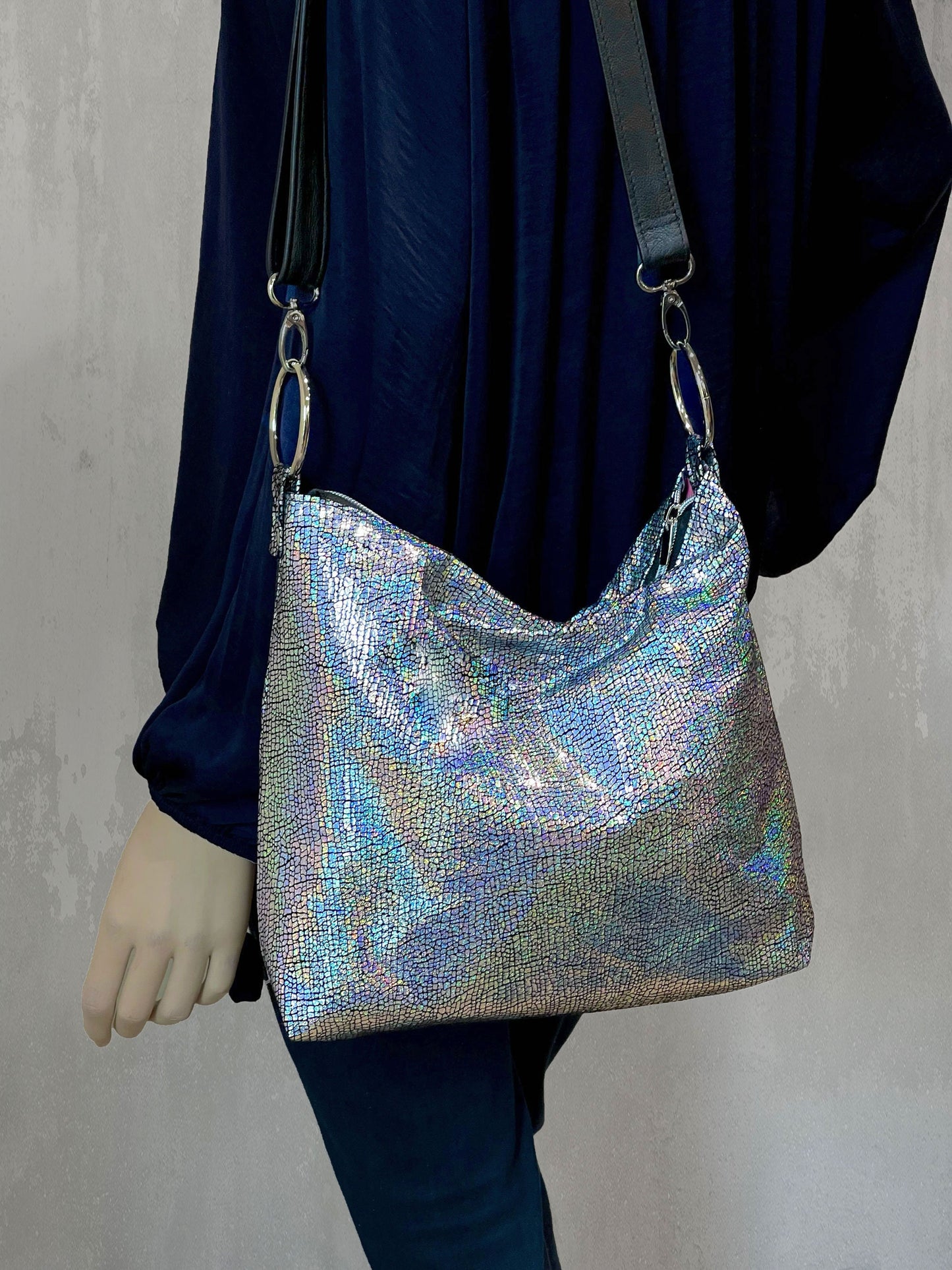 Holographic Silver Iridescent Metallic Crossbody Bag
