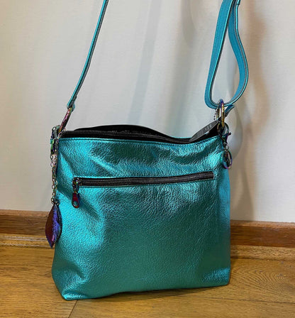 Metallic turquoise crossbody bag