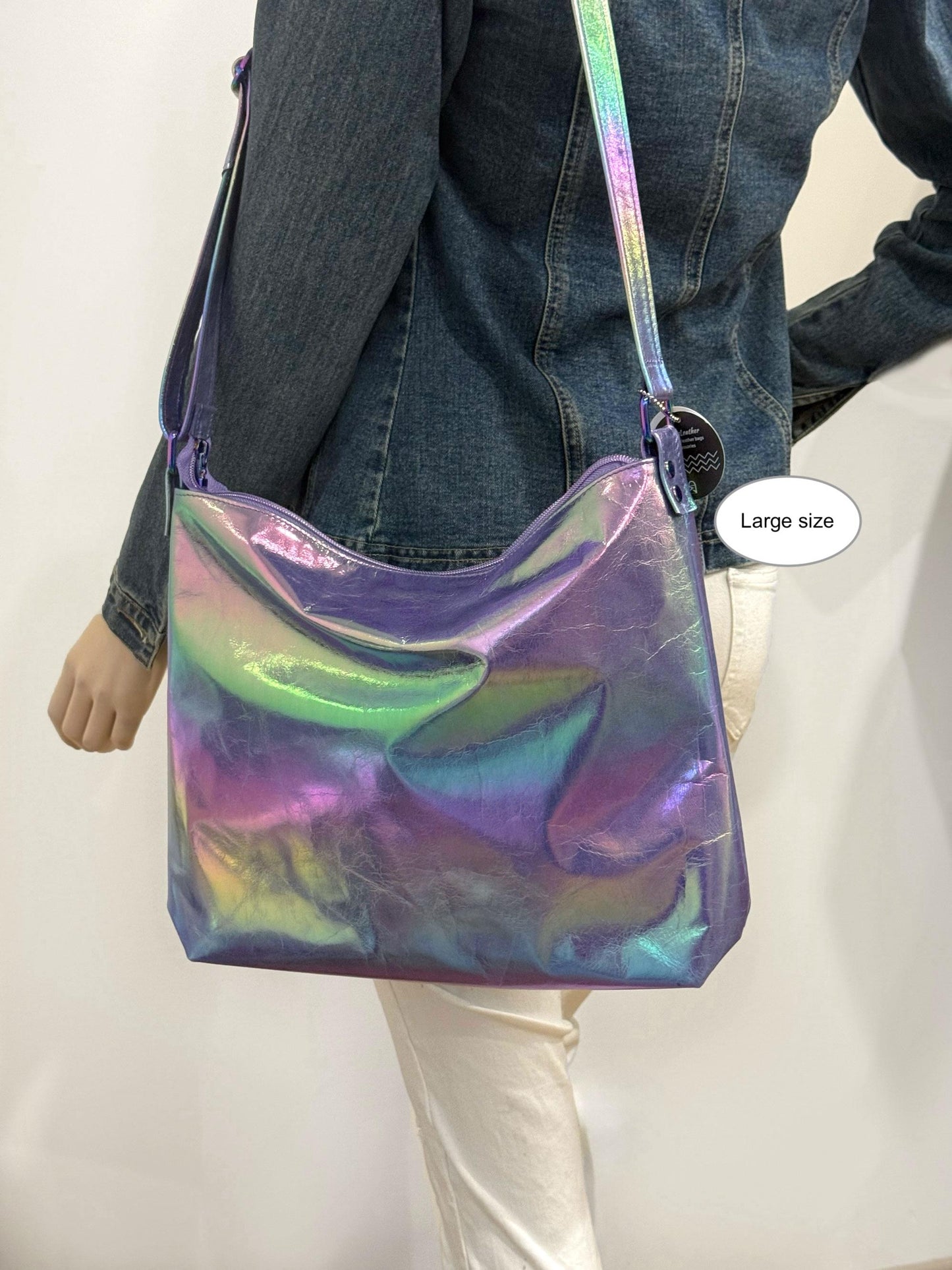 Metallic Rainbow Aurora Australis purple leather crossbody bag