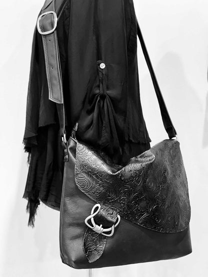 Tooled Black Western Floral Celtic Leather Crossbody Bag