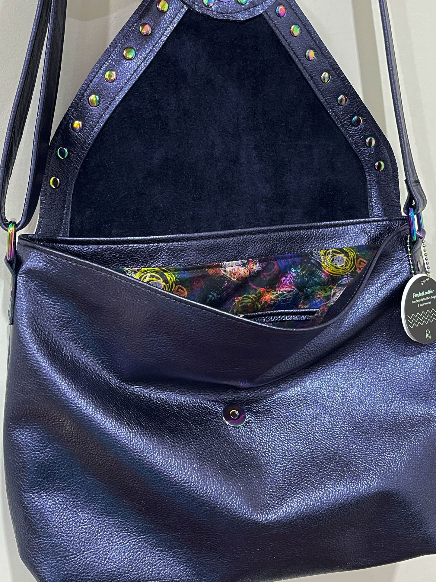 Metallic Navy Sapphire Celtic Crossbody leather bag