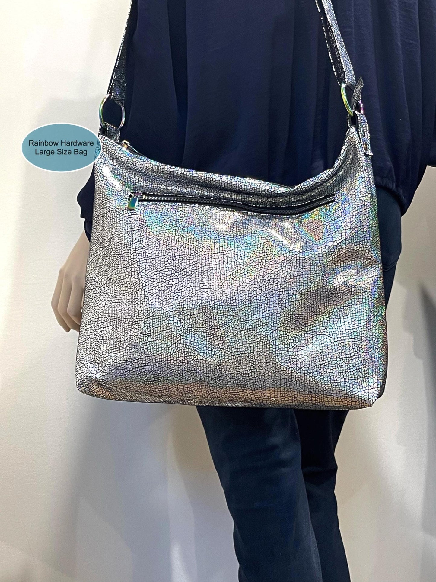 Holographic Silver Iridescent Metallic Crossbody Bag