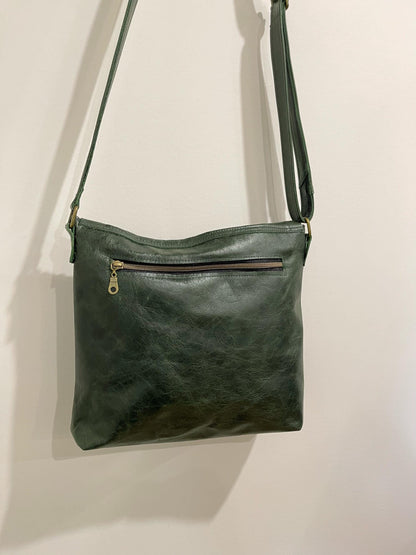Deep green Celtic leather Crossbody bag with rivets