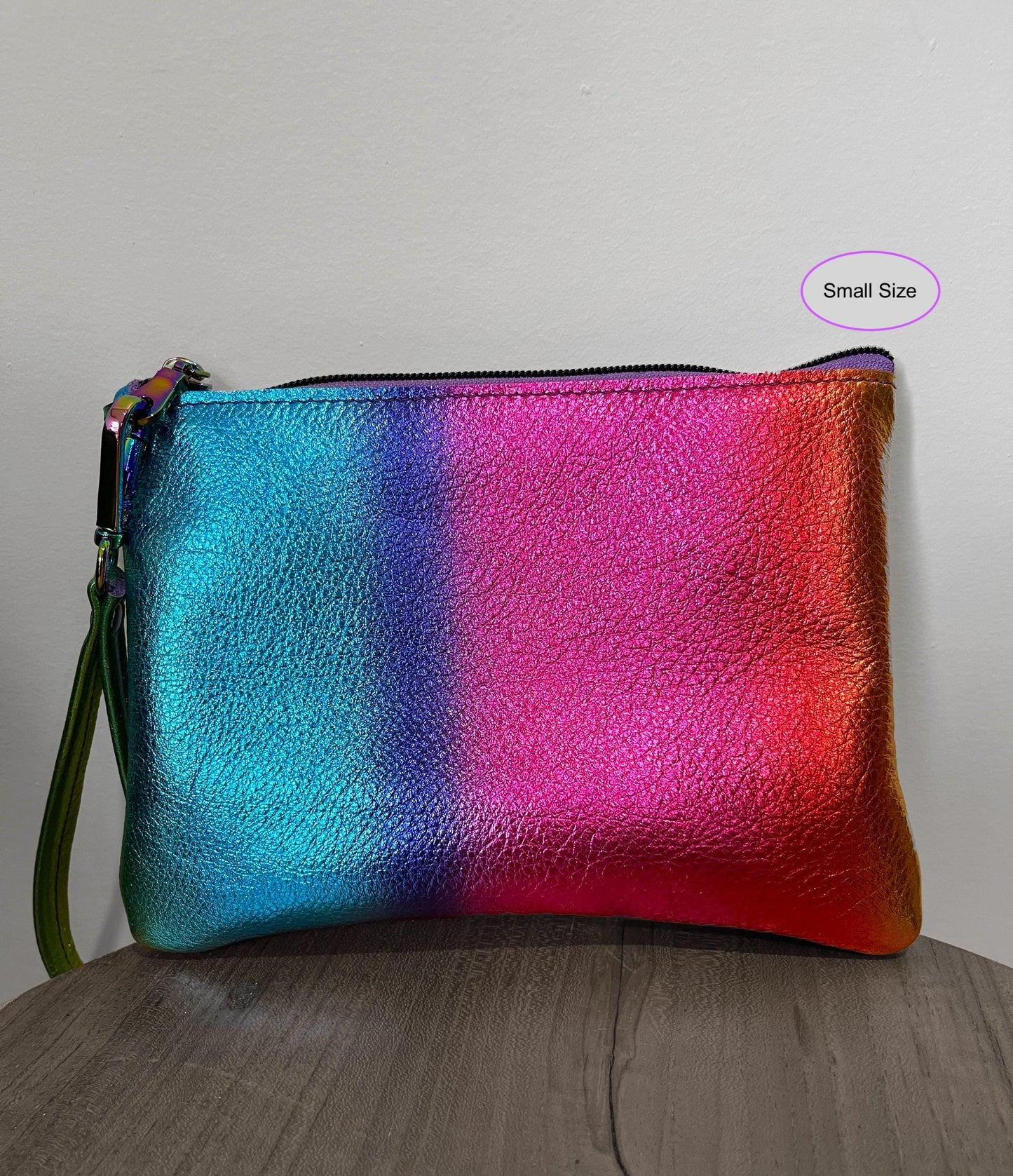 Metallic Rainbow Colours leather Wristlet clutch