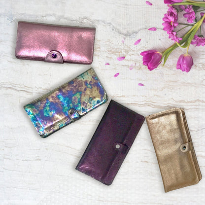 Fuchsia Pink Metallic Leather Wallet Purse or wristlet