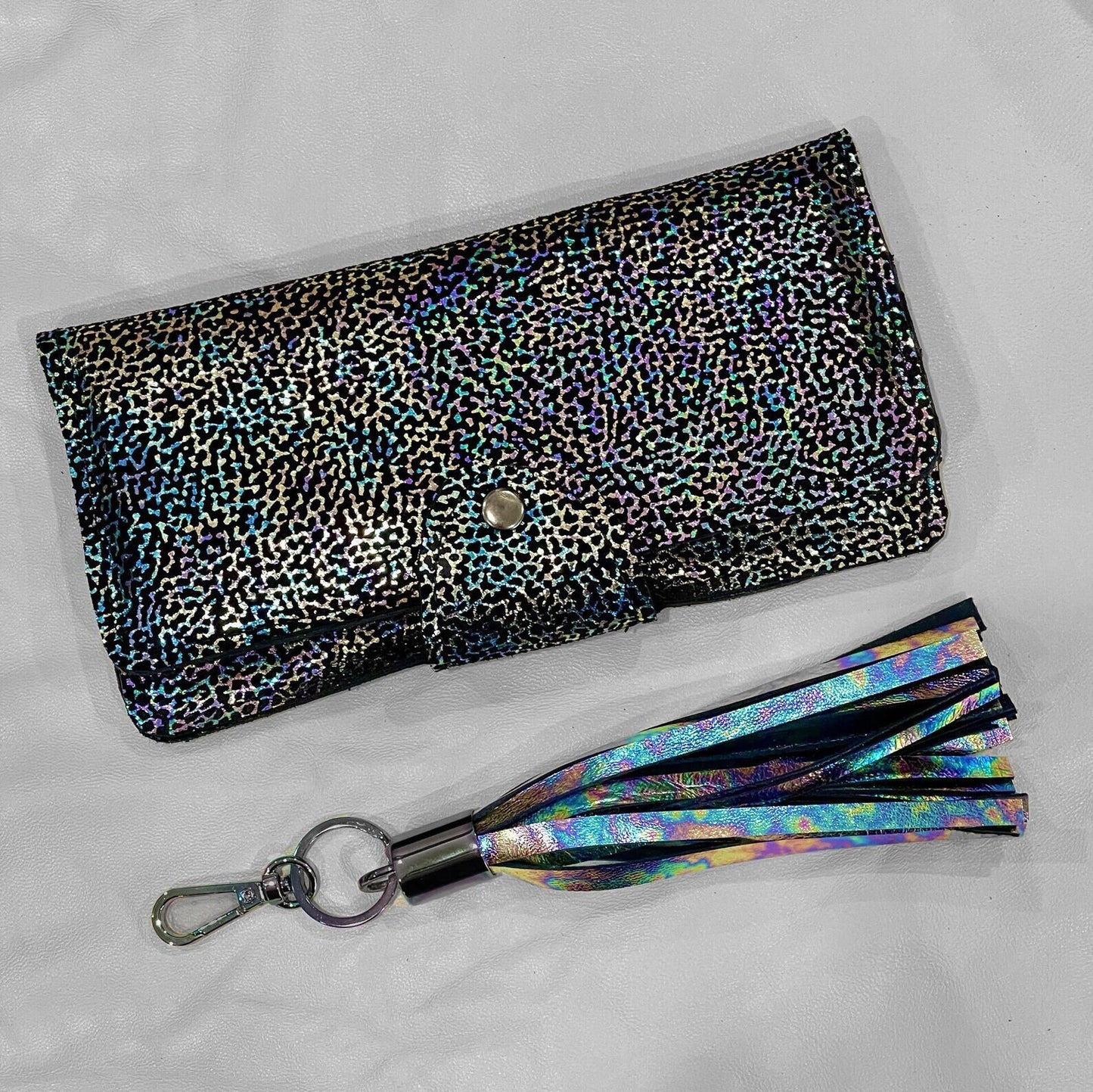 Metallic Rainbow Coral Leather wallet purse with zipper pocket
