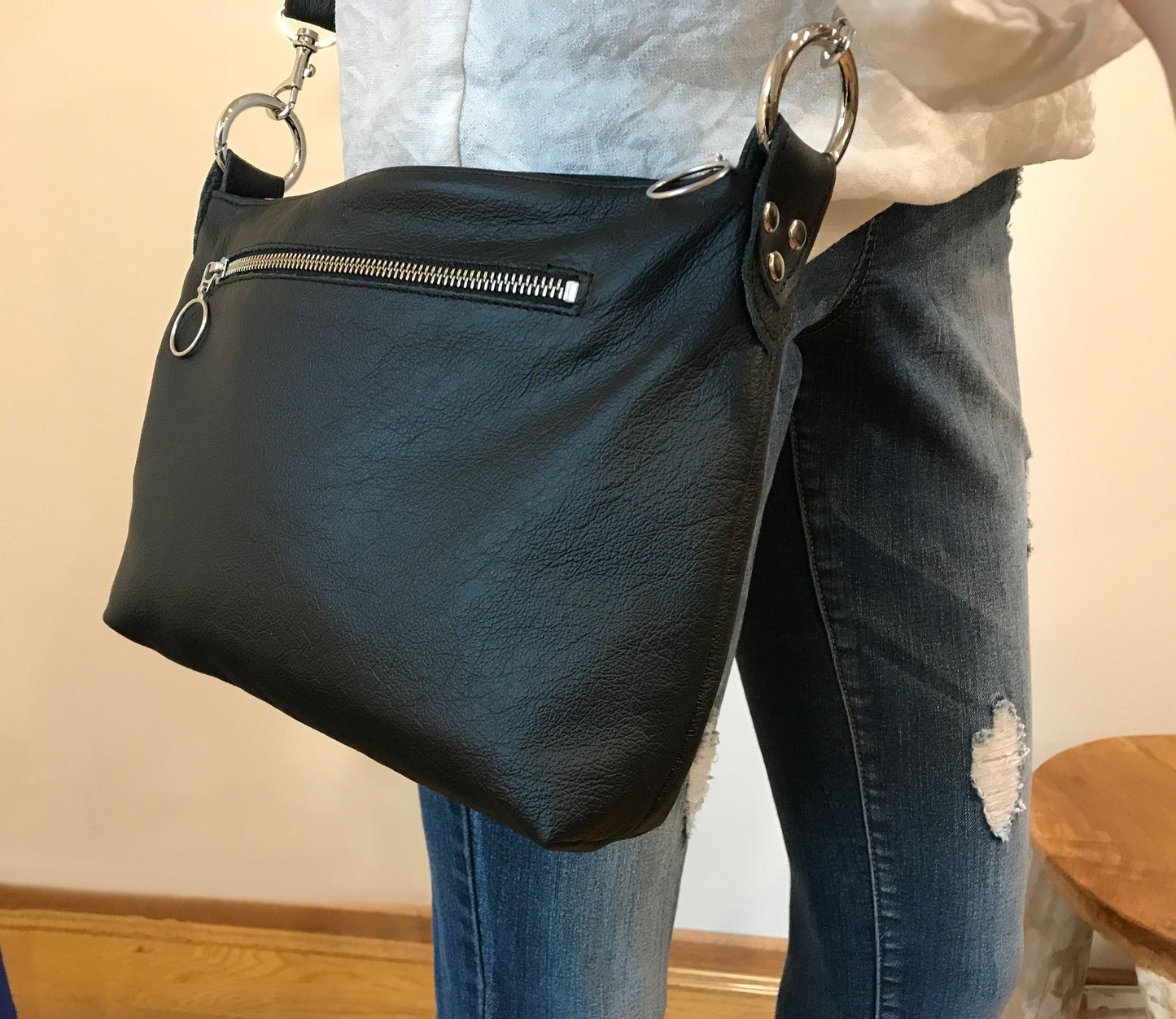 Small Black Leather shoulder crossbody bag