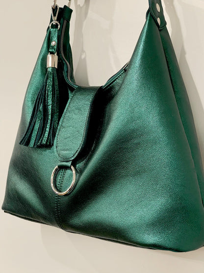 Jade Green Metallic Italian Hobo