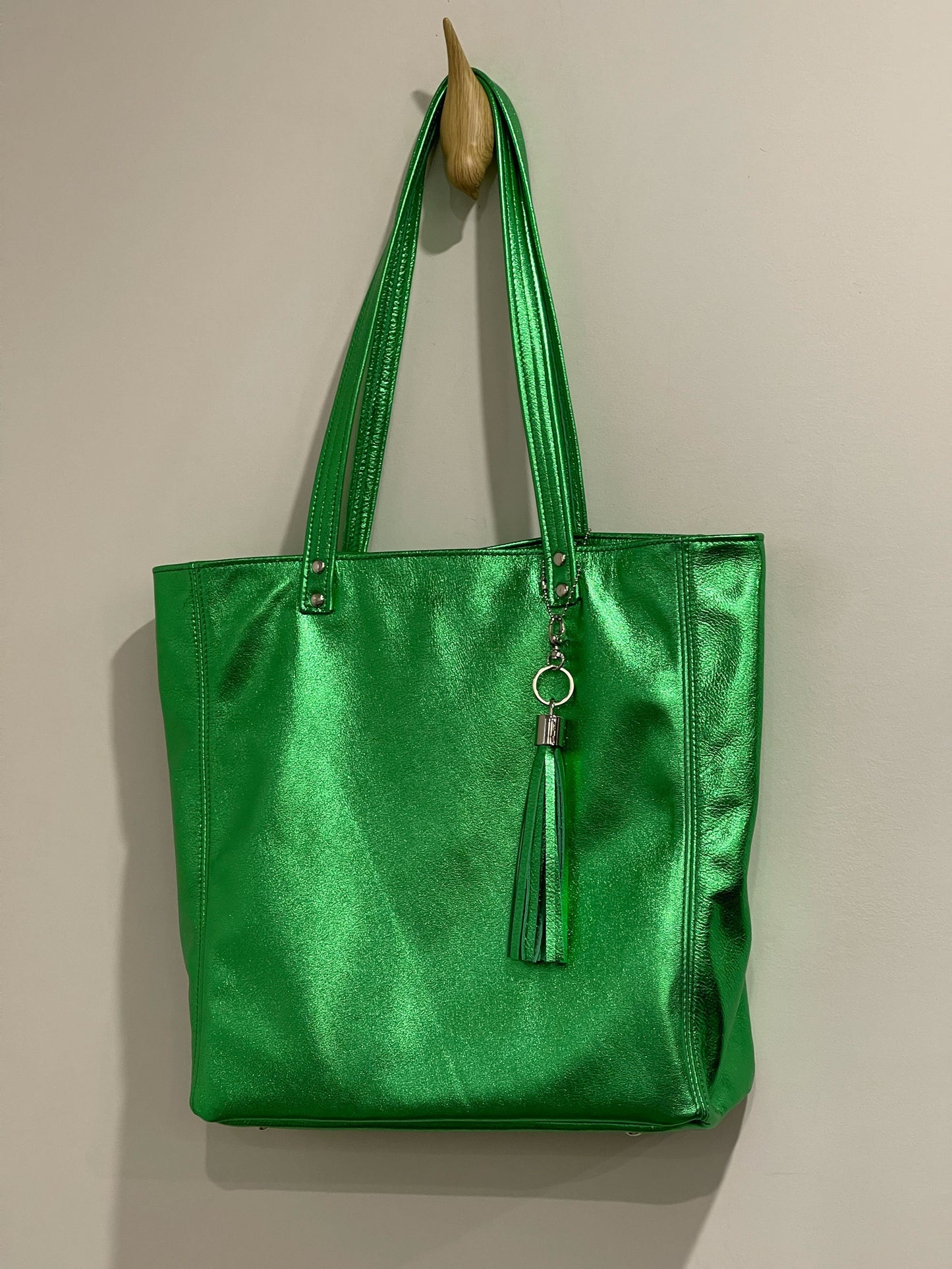 Emerald Green Metallic Leather Tote, free leather purse