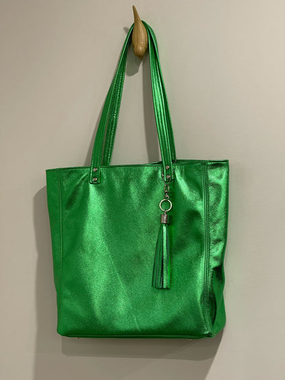 Emerald Green Metallic Leather Tote, free leather purse