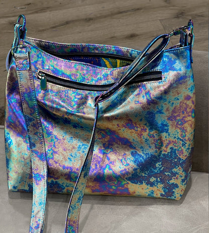 Metallic Oil Slick crossbody Leather bag
